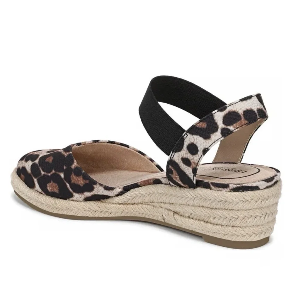 Lifestride Kimmie Wedge Espadrilles  Leopard Print Sz 7 New